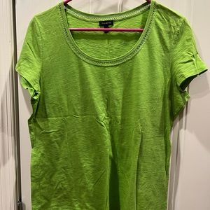 Talbots Green Short Sleeve Embellished Neckline Top Sz L